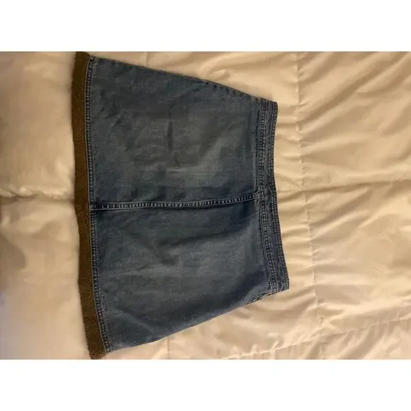 Vintage Y2K GUESS Jeans Mini Skirt FUZZY FLEECE Trim Zip Denim Size 29 8 M RAVER - Picture 3 of 8